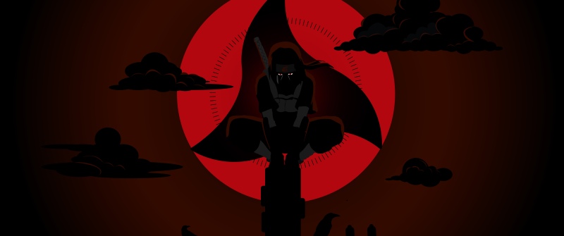 Itachi Uchiha, 10K, Dark red, 5K, 8K, Naruto, Iconic, Mangekyo Sharingan, Dark background