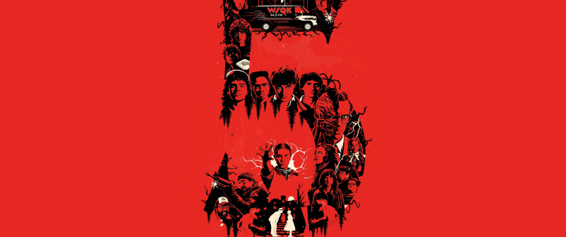 Stranger Things, Season 5, Red background, Netflix series, 5K, Illustration