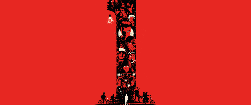 Stranger Things, Season 1, Red background, Netflix series, 5K, Illustration