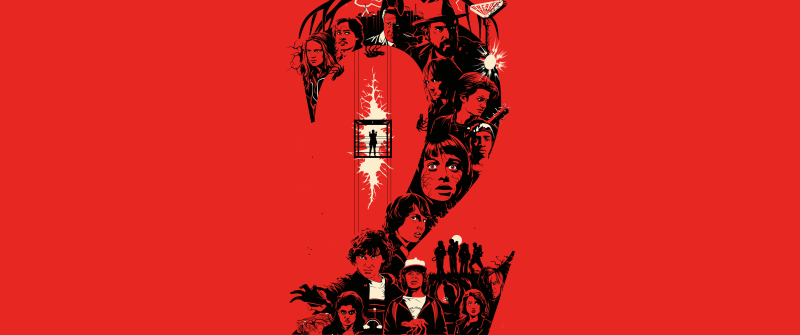 Stranger Things, Season 2, Red background, Netflix series, 5K, Illustration