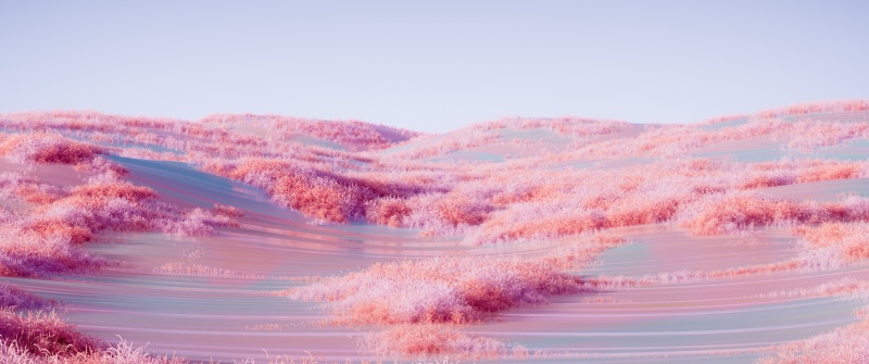 Pink aesthetic, Rolling hills, Landscape, Grass field, Dreamy, Surrealism, Calm, 5K, Microsoft Design