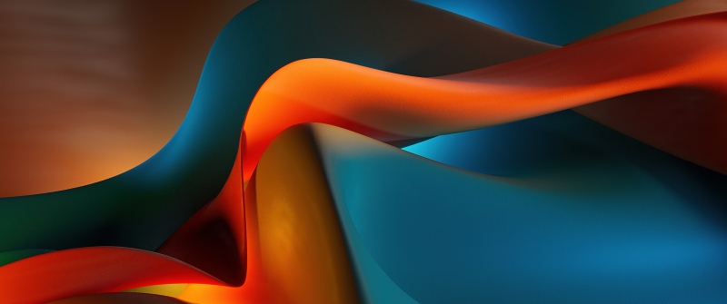 Metallic, Curves, Ribbons, Fiery orange, Bold, Dynamic, 3D Render, High contrast, Spectrum