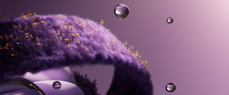 Purple aesthetic, Grass, Dreamlike, Water droplets, Surrealism, Botanical, Floating