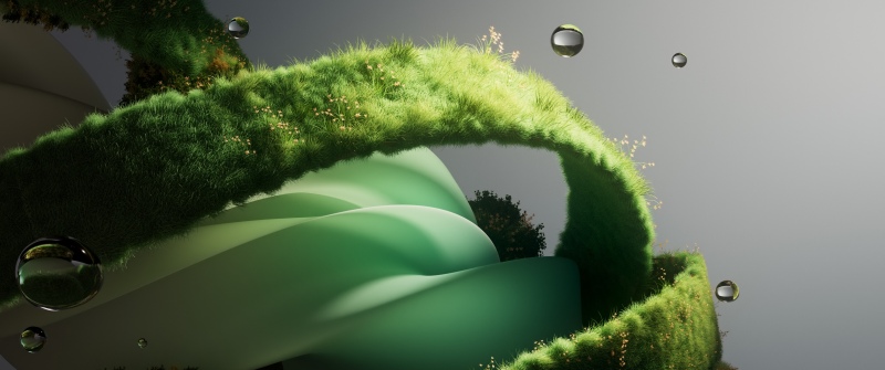 Surreal, Green Grass, Dreamlike, Water droplets, Surrealism, Botanical