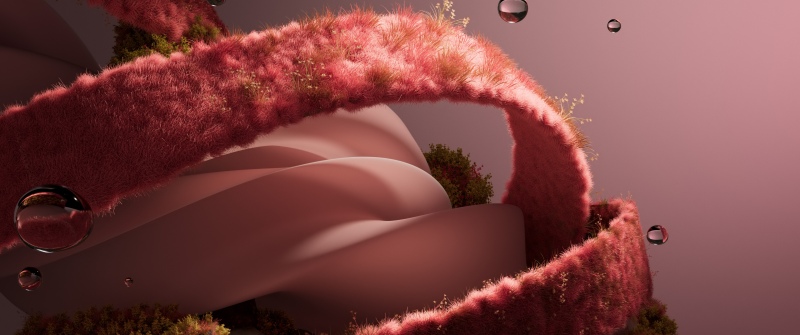 Organic, Pink grass, Dreamlike, Water droplets, Surrealism, Botanical
