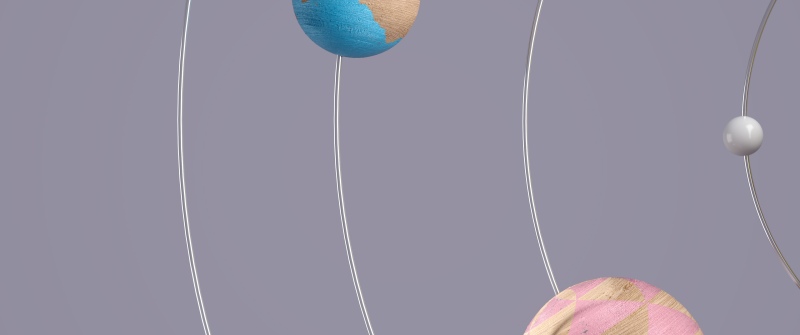 Planets, 3D Render, Orbital ring, Pastel colors, Solar system, Minimalist, Wooden, Microsoft Design