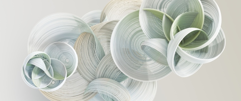Sage green, Circles, Rings, 3D Render, Minimalist, Microsoft Design