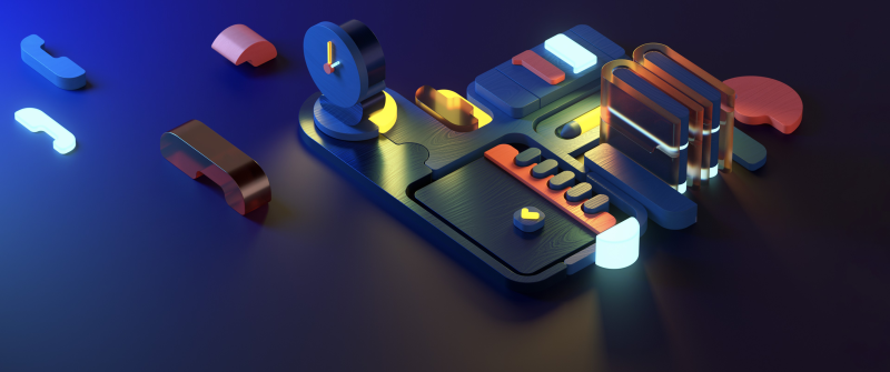 Isometric, Icons, Modern, Dark Mode, Dark blue, Dark background, Neon glow, Minimalist, Microsoft Design