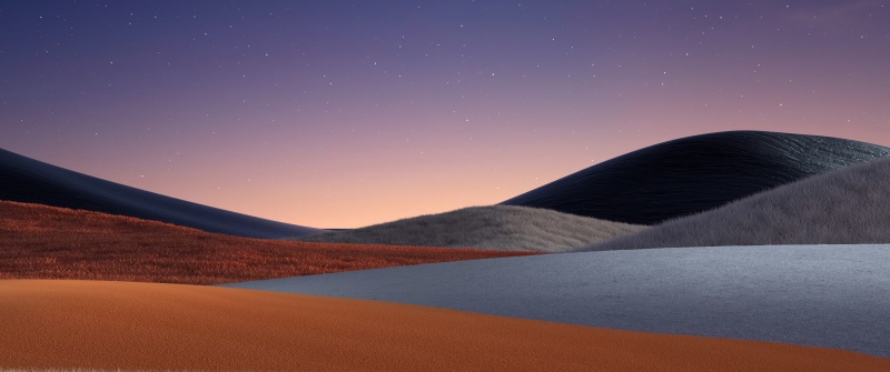 Rolling hills, Twilight, Starry sky, Grass field, Serene, Dreamlike, Sunset, Warm, 5K, Microsoft Design