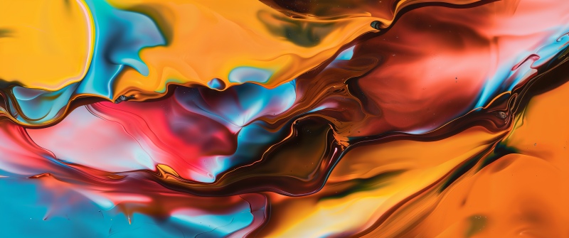 Colorful abstract, Fluid art, Abstract background, Vibrant, Liquid art, Yellow abstract, Ultrawide, 5K