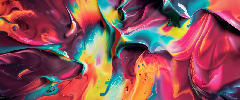 Liquid art, Paint, Swirls, Vibrant, Colorful abstract, Spectrum, Fluid art, Fluid abstract, Ultrawide, 5K