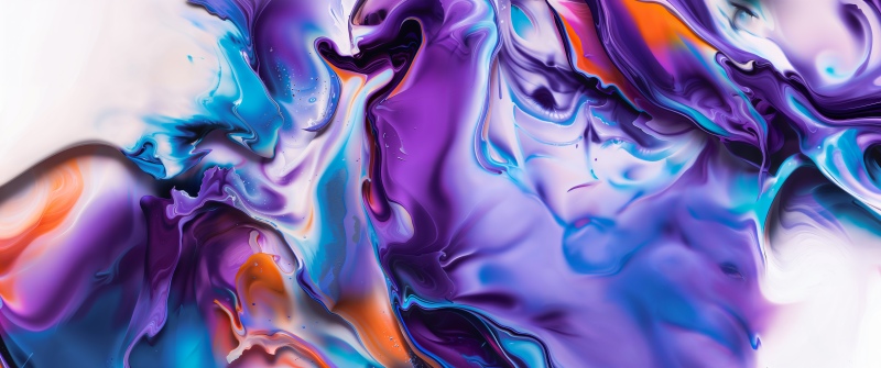 Fluid art, Purple and blue, Swirls, Ultrawide, Abstract background