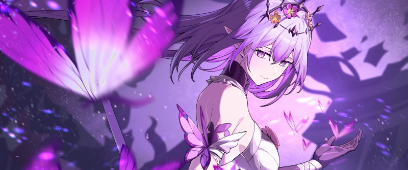 Castorice, Butterfly, Purple aesthetic, Honkai: Star Rail, Anime girl, Magic, 5K