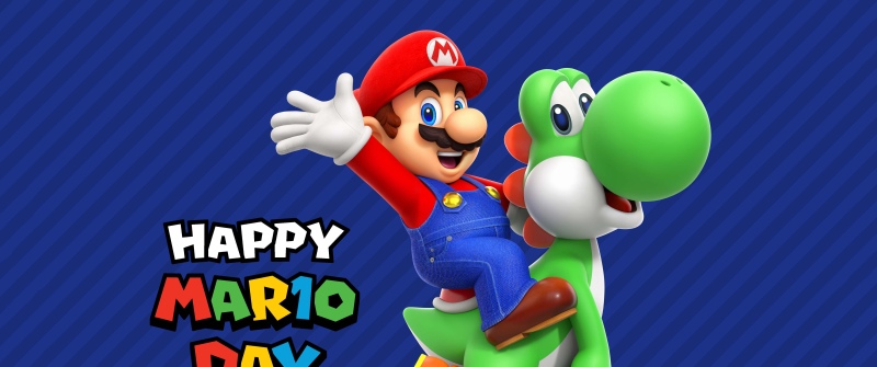 Happy Mario Day, 5K, Blue background, Stripes