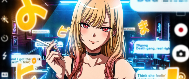 Marin Kitagawa, My Dress-Up Darling, Anime girl, 5K, Neon, Digital Art