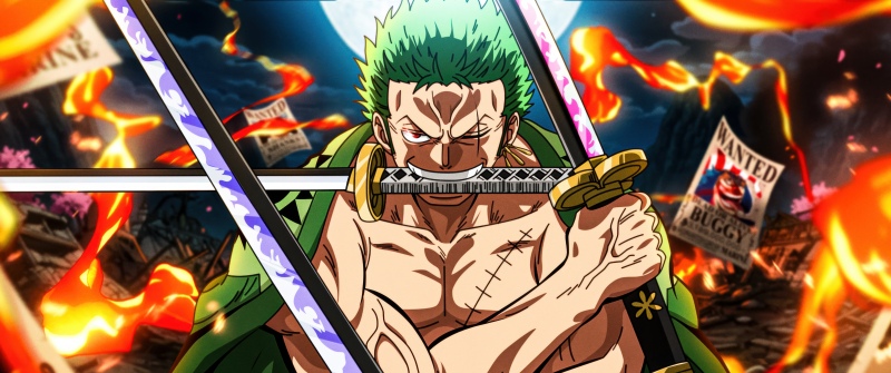 Three Sword Style, Roronoa Zoro, One Piece, Illustration, 5K