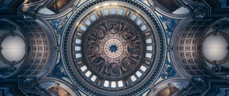 St Paul's Cathedral, United Kingdom, London, Church, Dome, Ceiling, Look up, Symmetrical, Geometric, Pattern, Interior, 5K, 8K, England