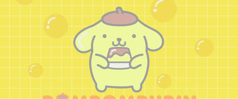 Pompompurin, Bubbles, Yellow background, Cute cartoon, 5K, Sanrio, Kawaii cartoon