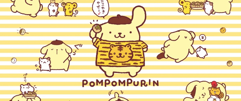 Pompompurin, Cute cartoon, Stripes, 5K, Kawaii cartoon, Sanrio