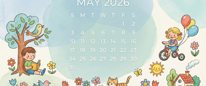 May 2026 Calendar, Cute children wallpaper