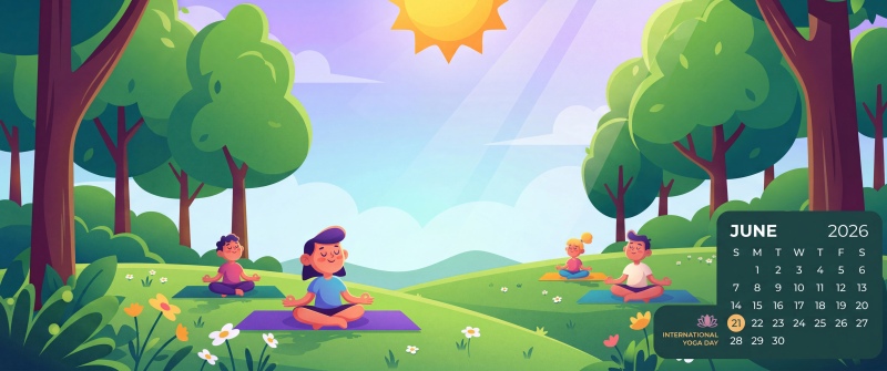 June 2026 Calendar, Yoga Day wallpaper