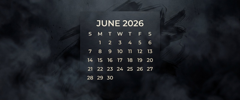June 2026 Calendar, Dark background 5K