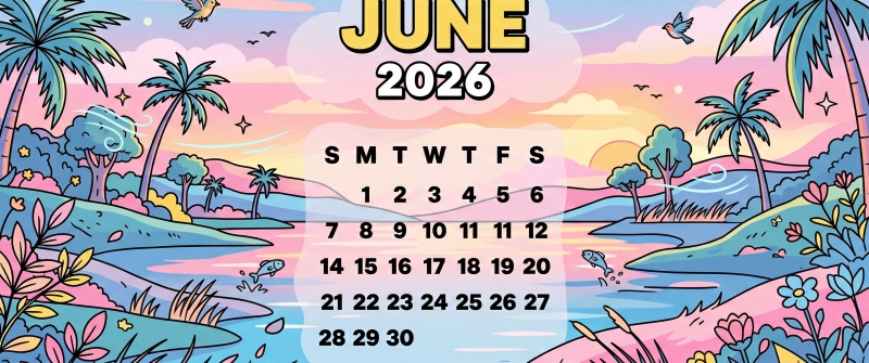 June 2026 Calendar Illustration