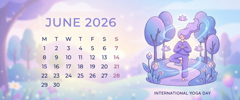 June 2026 Calendar Wallpaper 5K, Yoga Day