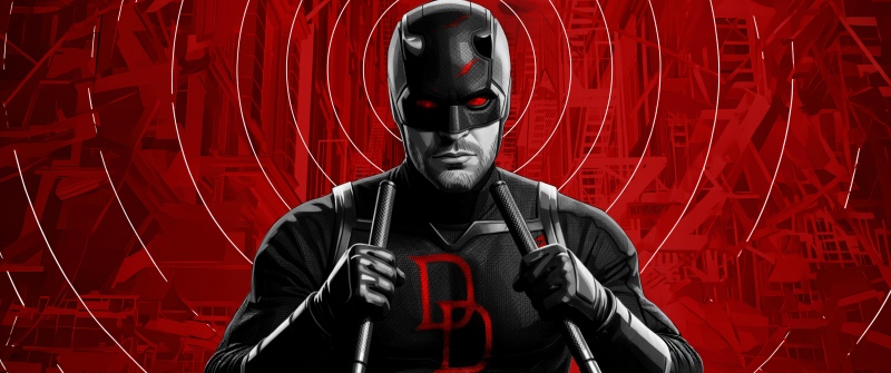 Daredevil: Born Again, Black suit, Artwork, Red background, 5K, 