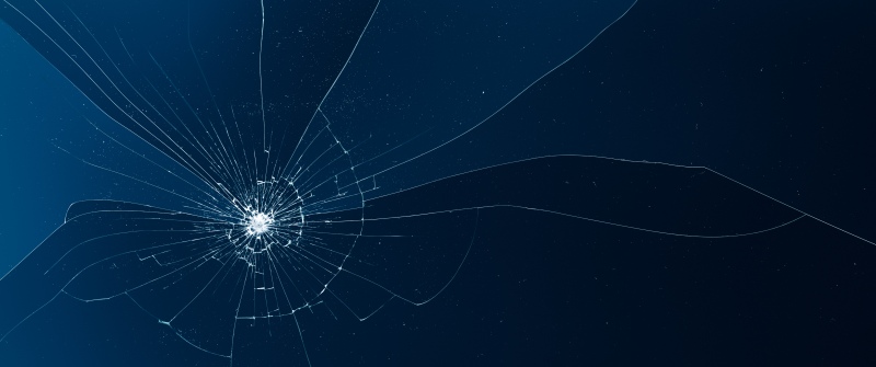 Shattered glass, Blue background, Broken screen, 5K