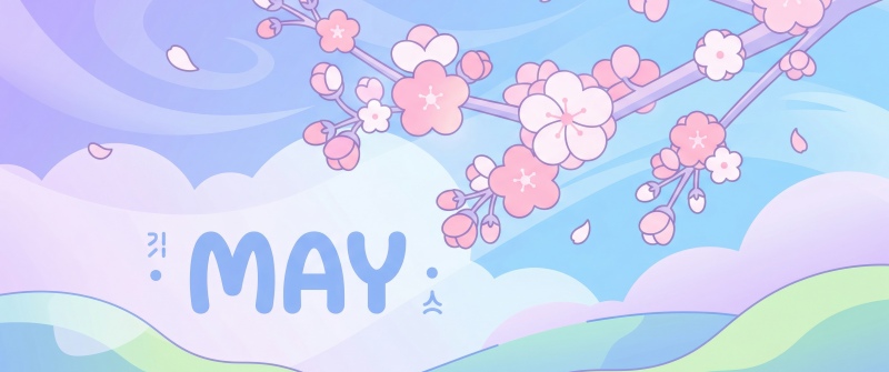May (Month), Cherry blossom, Pastel colors, Illustration, Serene, 5K, Spring, Aesthetic