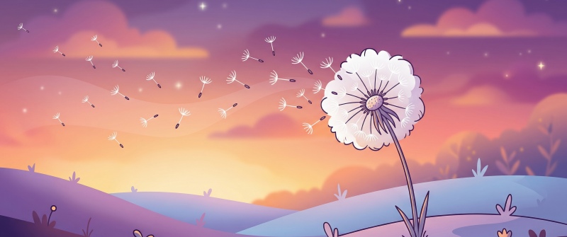 Dandelion flower, Sunny day, Summer, May (Month), 5K, Illustration
