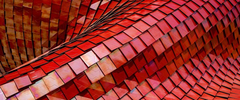 Red Roof, Tiles, Modern architecture, Pattern, Texture, Shapes, 3D, 5K, 8K