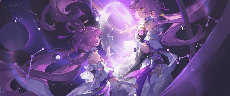 Fu Xuan, Purple aesthetic, Fantasy girl, Cosmic, Anime girl, 5K, Honkai: Star Rail