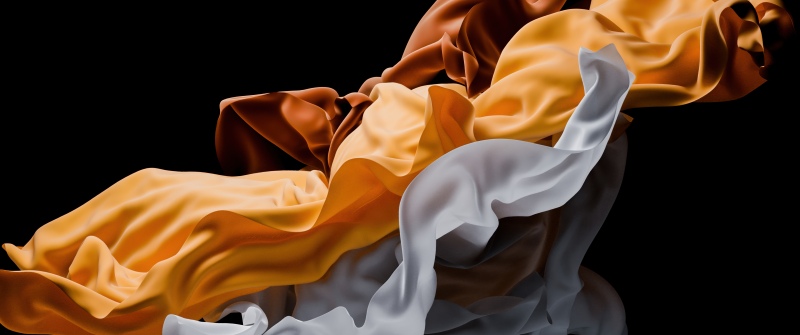 Flowing fabric, Abstract background, Brown abstract, Orange, Black background, Flow, Fabric