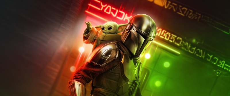 Star Wars: The Mandalorian and Grogu, 2026, 8K, 5K, Din Djarin, Baby Yoda, 2026 Movies, Neon