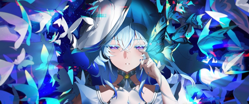 The Shorekeeper, 8K, Anime girl, Wuthering Waves, 5K, Blue aesthetic, Butterflies