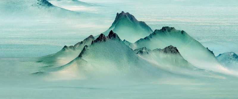 Mountain Peaks, Teal, Monochromatic, Honor MagicBook Pro, Stock, 5K