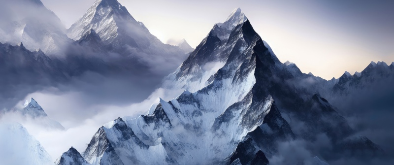 Snowy Mountains, Clouds, Winter, Landscape, Honor MagicBook Pro, Stock, 5K