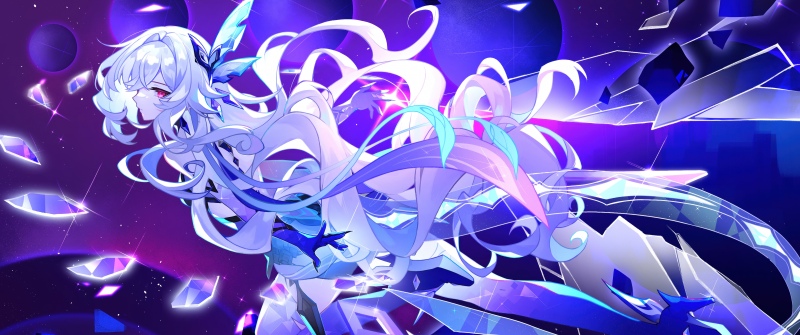Skirk, Shattered, Purple abstract, Genshin Impact, 5K