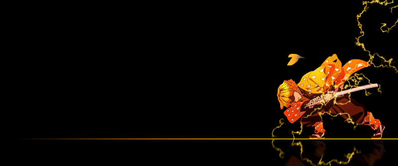 Zenitsu Agatsuma, Black background, Thunder Breathing, AMOLED, 5K, Demon Slayer: Kimetsu no Yaiba, Minimalist