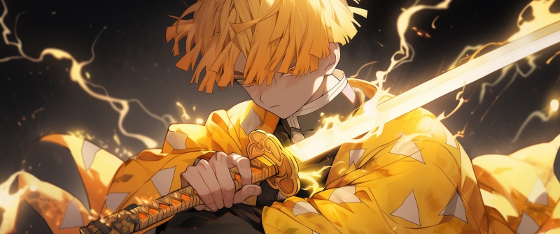 Zenitsu Agatsuma, Lightning, Demon Slayer: Kimetsu no Yaiba, 5K, AI art