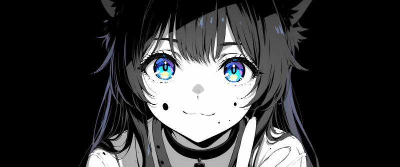 Kawaii, Cat girl, AMOLED, Black background, Anime girl, Cute anime, Kawaii girl