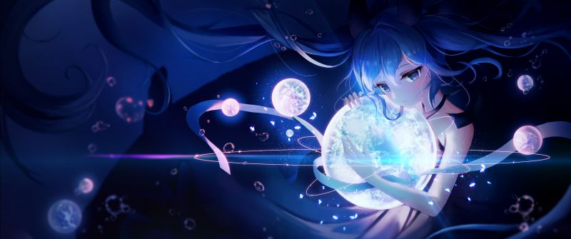 Hatsune Miku, 5K, Anime girl, Dream, Cosmos, Universe, Magic