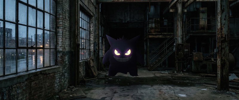 POKÉMON Gengar, Abandoned building, Gritty, Ghost
