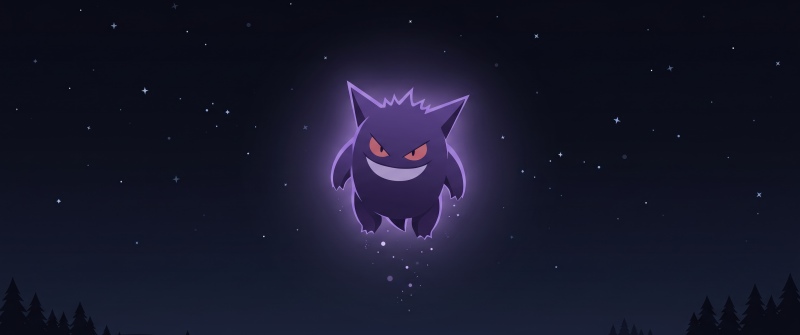 Gengar, POKÉMON, Night, Starry sky, Purple, Ghost, Minimalist