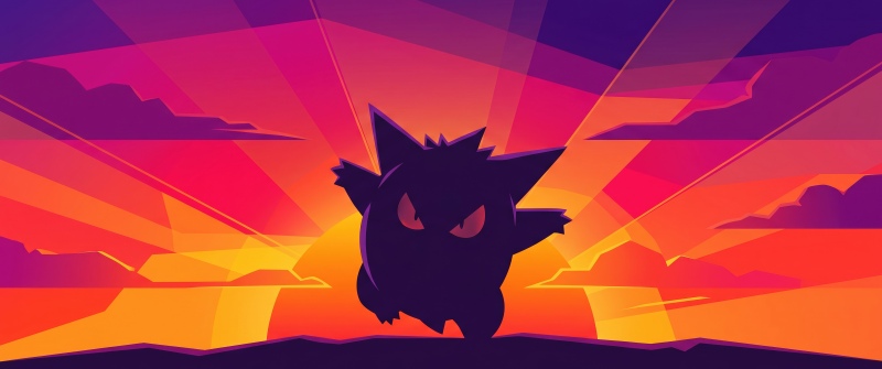 Pokémon Gengar, Sunset, Minimalist, Gradient background