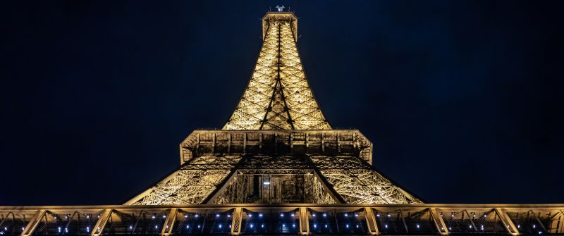 Eiffel Tower, Nightscape, Paris, France, Dark background, Night, Lights, Low Angle Photography, Steel Structure, Iconic, 5K