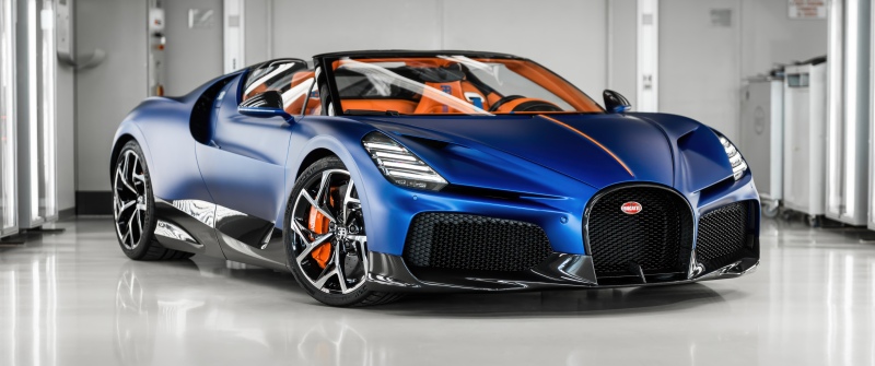 Bugatti W16 Mistral, Matt blue, 5K, Hypercars