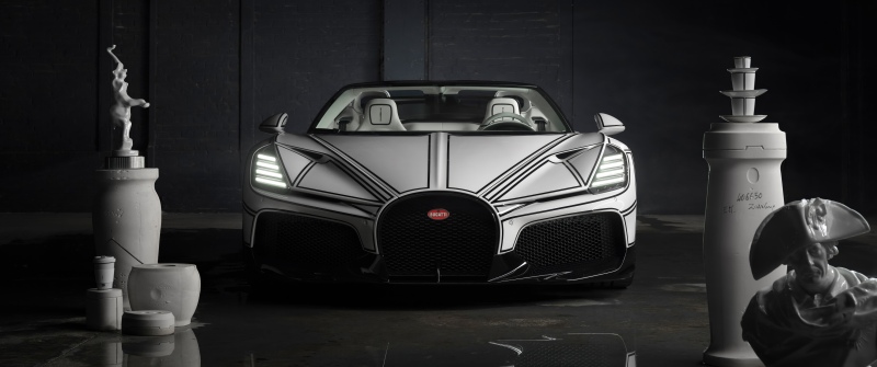 Bugatti W16 Mistral Blanc Éternel, Dark aesthetic, 5K, One off cars, Hypercars